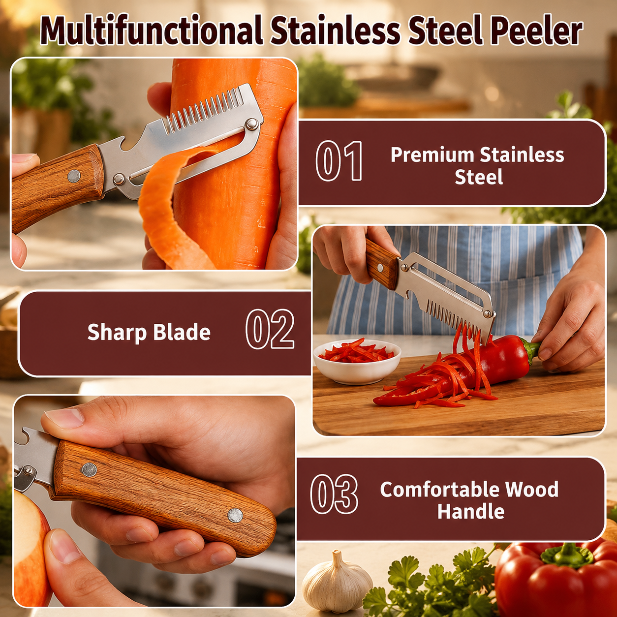 3-in-1 Multifunctional Vegetable Peeler مقشرة خضروات متعددة الوظائف 3 في 1