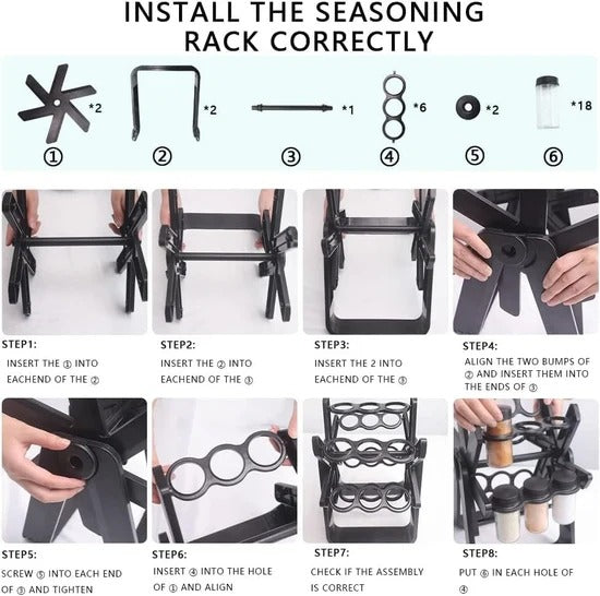 Spice Rack Organizer With 18 Spice Jars | منظم رف توابل مع 18 عبوة توابل