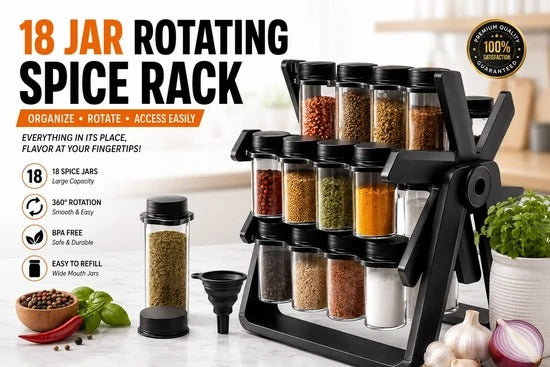 Spice Rack Organizer With 18 Spice Jars | منظم رف توابل مع 18 عبوة توابل