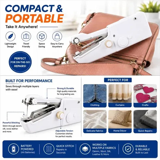 Portable Handheld Mini Electric Sewing Machine | ماكينة خياطة كهربائية محمولة صغيرة